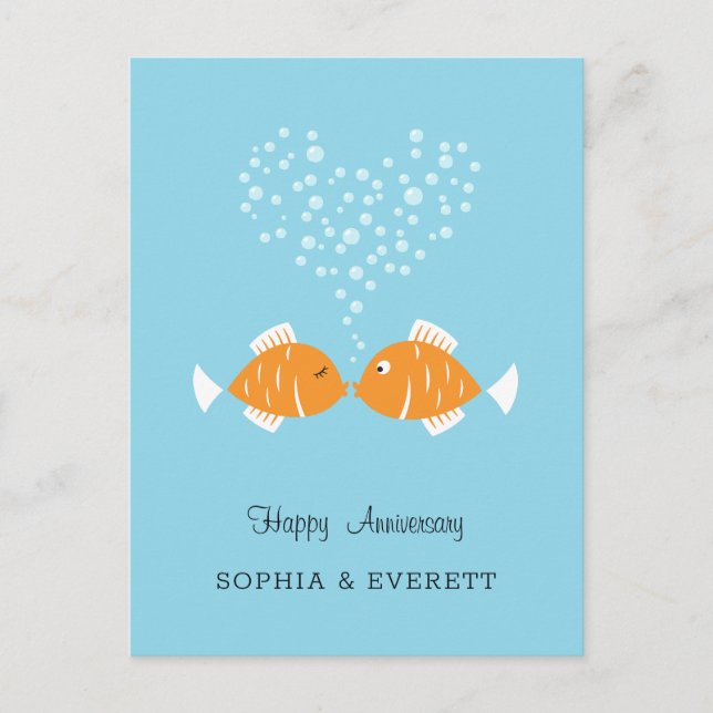 Carte Postale Mariage Anniversaire Marié Couple Coeur Poisson (Devant)