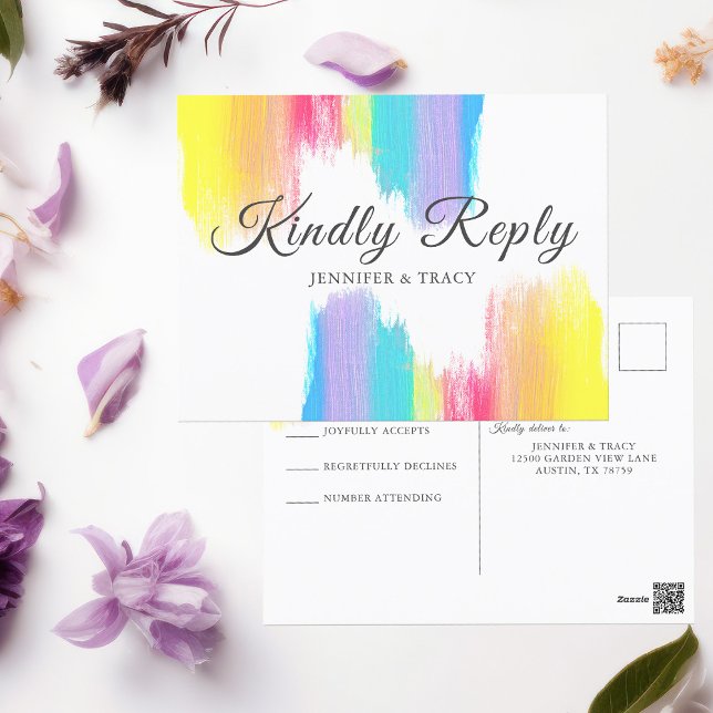 Carte Postale Mariage Arc-en-Ciel Répondez S'il Vous Plaît RSVP (Créateur téléchargé)