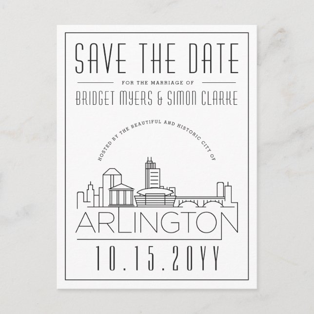 Carte Postale Mariage Arlington | Skyline stylisée Enregistrer l (Devant)