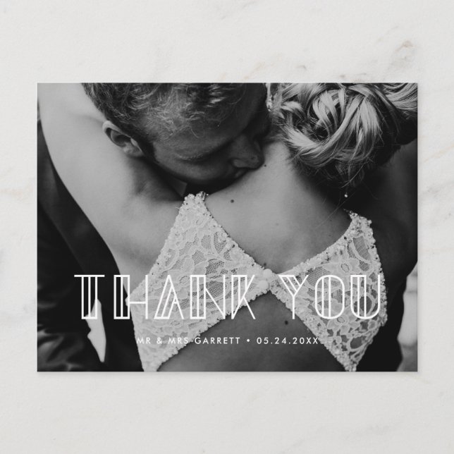 Carte Postale Mariage art déco rétro remerciement script (Devant)