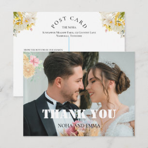Carte Postale Mariage au champ de tournesols dorés papillon