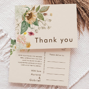 Carte postale Mariage Beige Tournesol Rustique