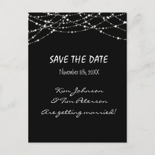 Carte postale Mariage Black Sparkle Lights Date d'