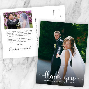 Carte Postale Mariage blanc Script photo superposition Merci