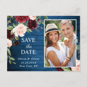 Carte Postale Mariage Bleu Bleu de la Marine Bourgogne Enregistr
