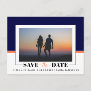 Carte Postale Mariage bleu marine et corail Enregistrer la photo