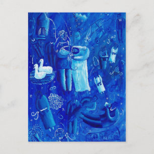 Carte Postale Mariage Bleu Peinture d'Art Contemporain