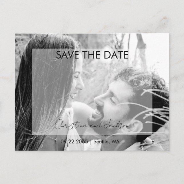 Carte Postale Mariage Bliss B/W Photo Enregistrer la date (Devant)