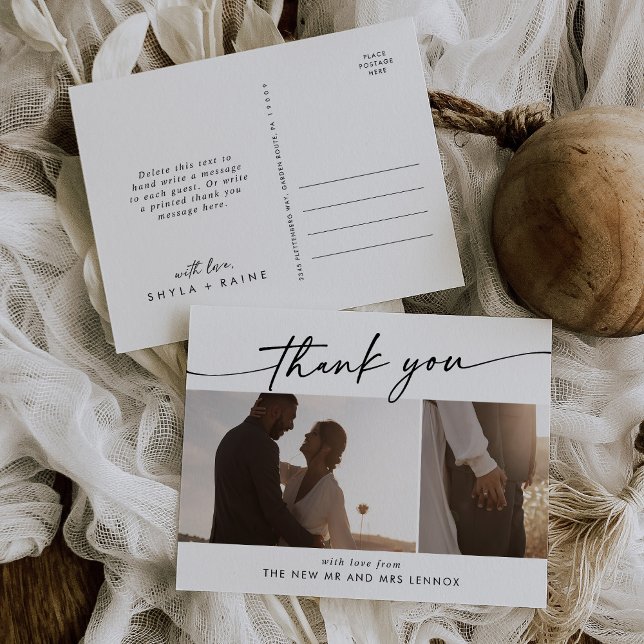 Carte Postale Mariage Bohème Chic Noir et Blanc Photo de Remerci (Créateur téléchargé)