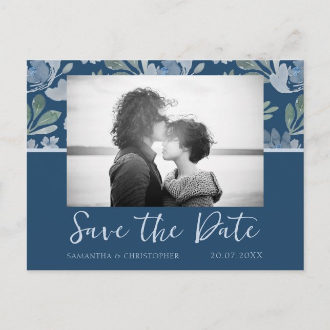 Carte Postale Mariage Bohème Dusty Blue & Sarcelle Enregistrez l (Devant)