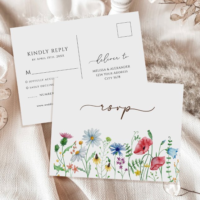 Carte Postale Mariage Bohème Jardin Floral RSVP Fleurs Sauvages (Créateur téléchargé)
