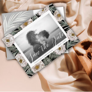 Carte Postale Mariage Bohème Tropical Fleurs Enregistrer la Date