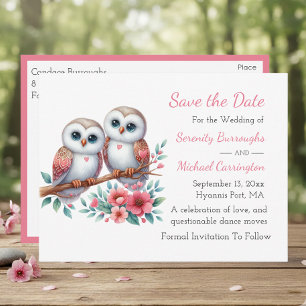 Carte Postale Mariage Bois de Hibou Bohème Rustique Campagne Enr