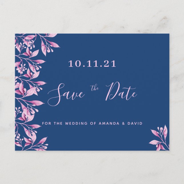 Carte Postale Mariage botanique floral rose bleu Enregistrer la  (Devant)