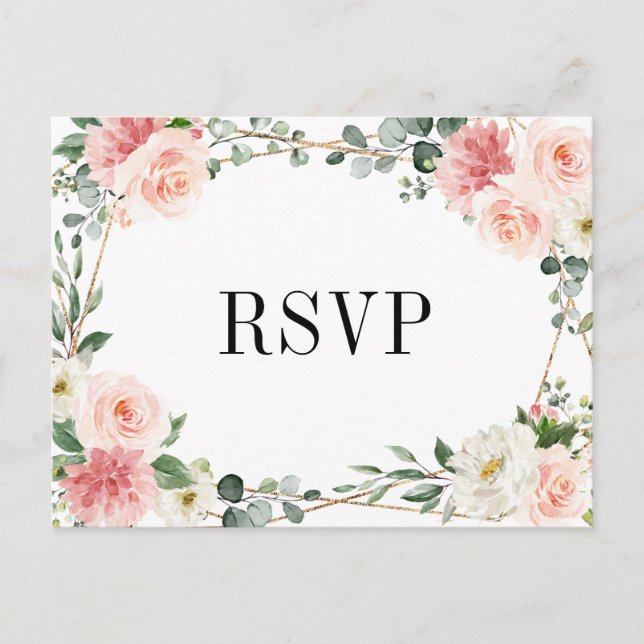 Carte Postale Mariage botanique géométrique rose pâle RSVP (Devant)