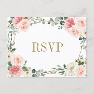 Carte Postale Mariage botanique géométrique rose pâle RSVP
