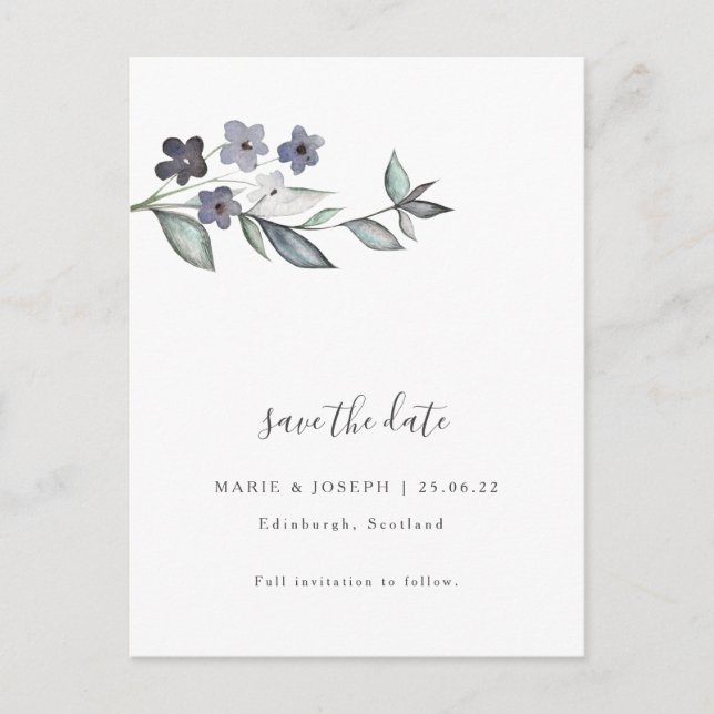 Carte Postale Mariage Botanique Minimal Enregistrer La Date (Devant)