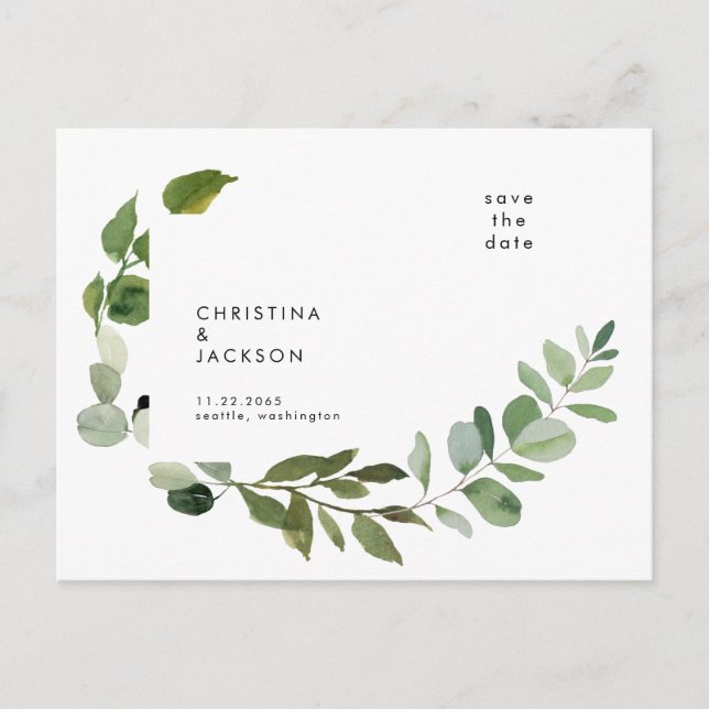 Carte Postale Mariage botanique moderne Eucalyptus Enregistrer l (Devant)