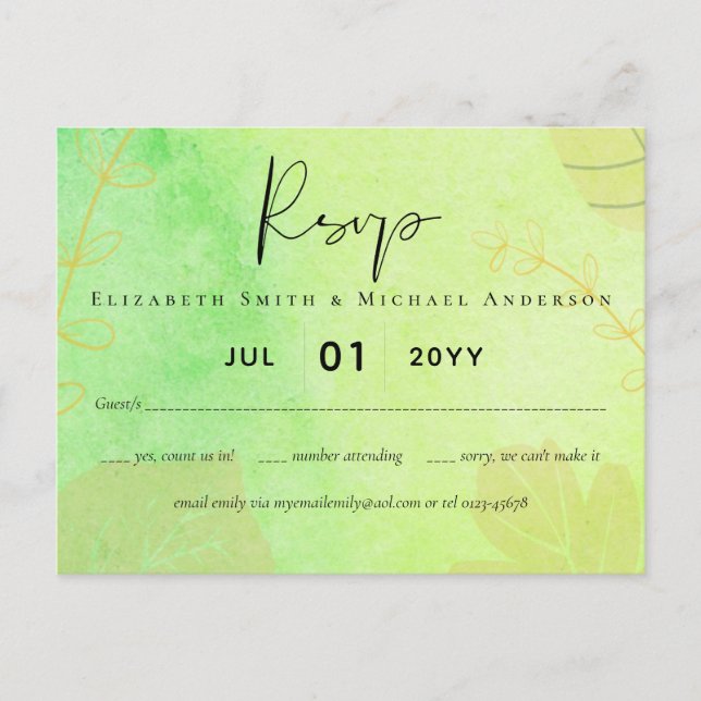 Carte Postale Mariage budget LeahG Aquarelle Turquoise Vert Bleu (Devant)