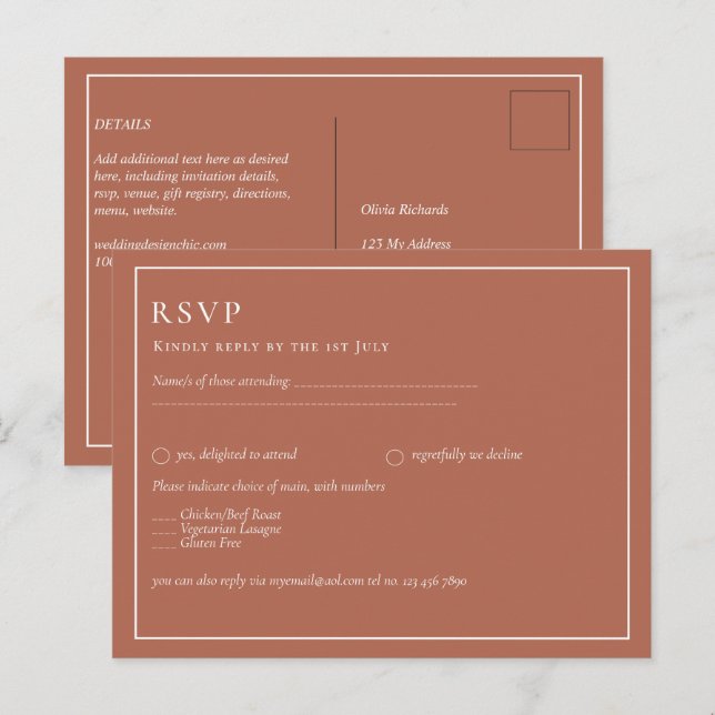 Carte Postale MARIAGE BUDGET Terracotta Monochrome (Devant / Derrière)