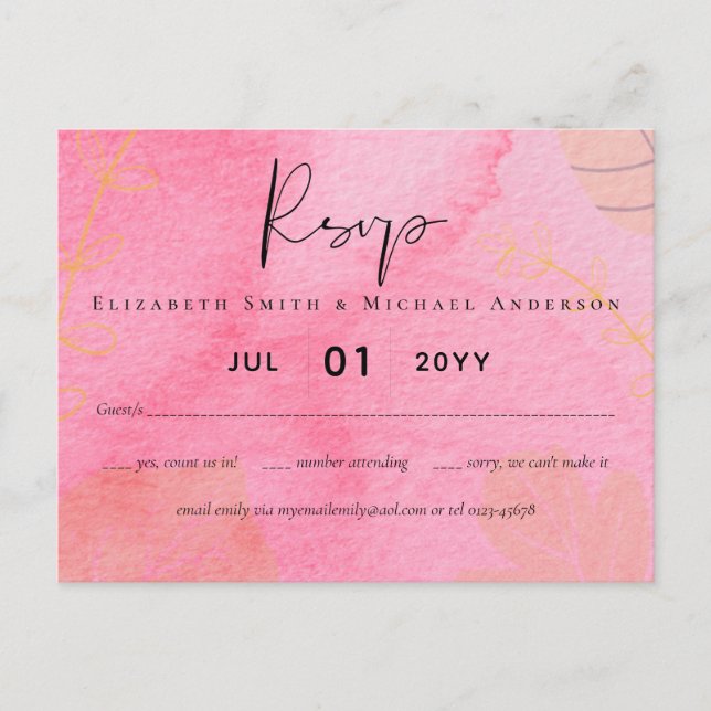 Carte Postale Mariage budgétaire LeahG Peach Aquarelle rose Résu (Devant)