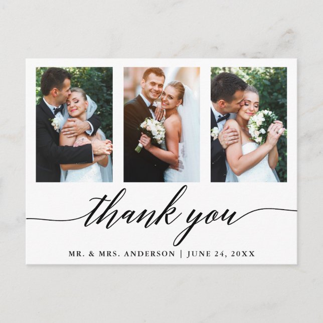 Carte Postale Mariage Calligraphie 3 Merci photo (Devant)