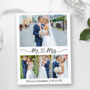 Carte Postale Mariage Calligraphié Cœur 4 Photo Merci