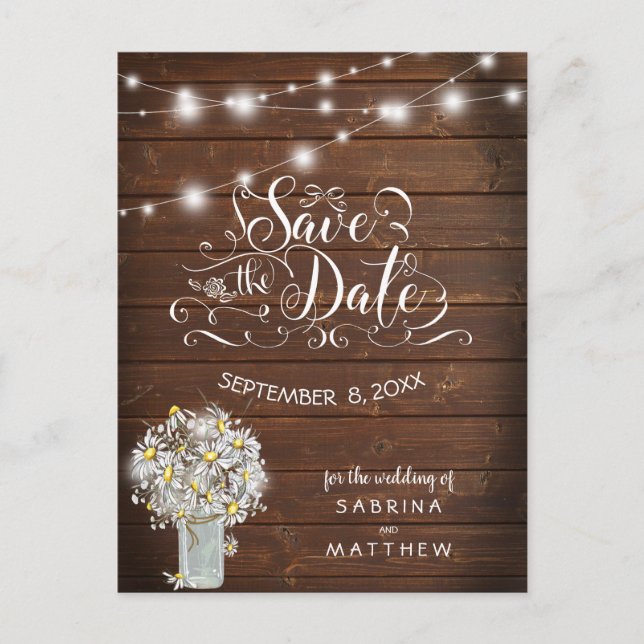 Carte Postale Mariage campagnard Mason Jar Daisies BarefootBride (Devant)