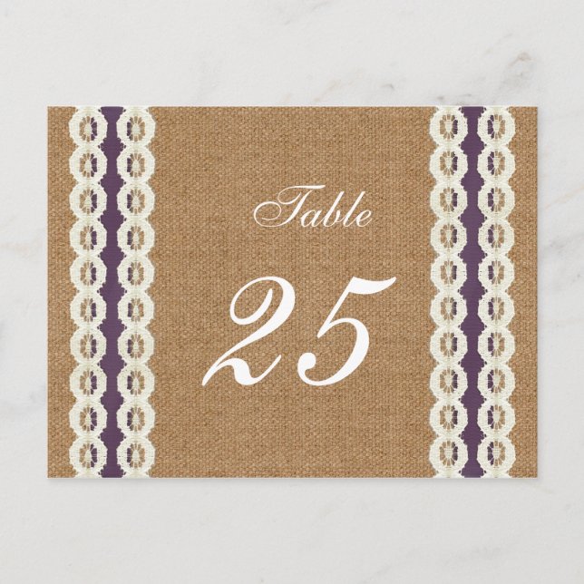 Carte Postale MARIAGE CAMPAGNARD pourpre pour burlap et dentelle (Devant)