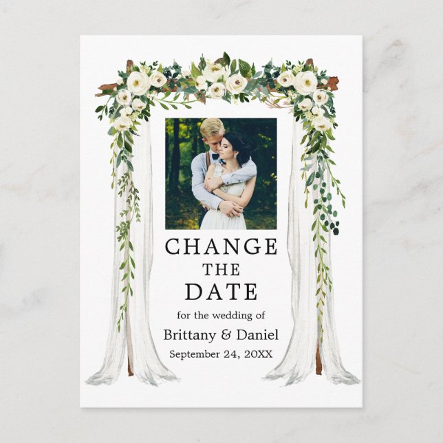 Carte Postale Mariage Canopée Vert Blanc Floral Changement La Da (Devant)