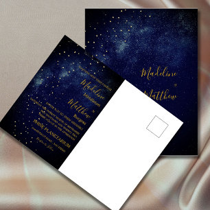 Carte Postale Mariage céleste bleu marine et or