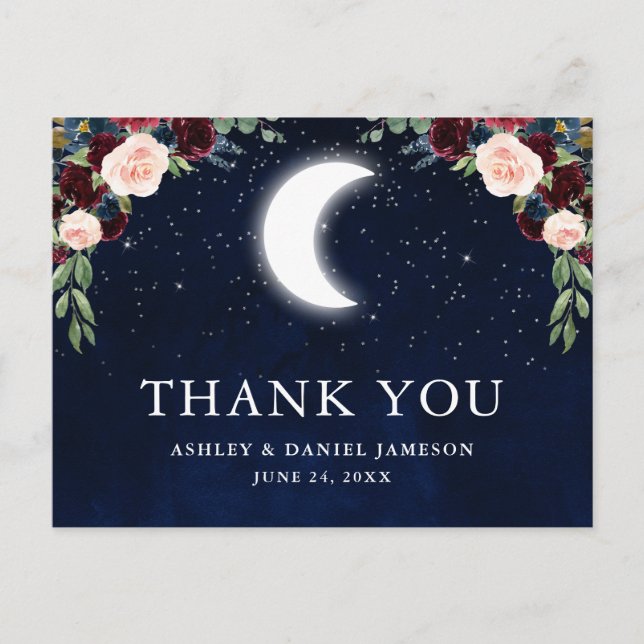 Carte Postale Mariage céleste Sky Moon étoiles Merci (Devant)