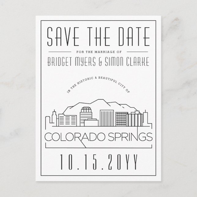 Carte Postale Mariage Colorado Springs | Skyline Enregistrer la  (Devant)