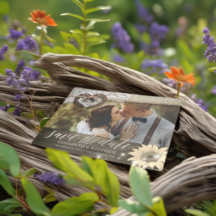 Carte Postale Mariage Couple Fer à Cheval Soleil Enregistrer Dat