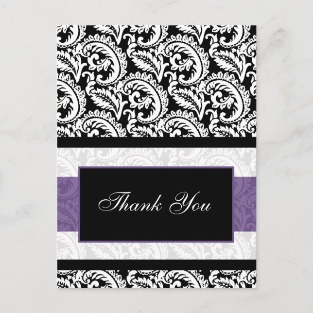 Carte Postale Mariage damassé noire et violette (Devant)
