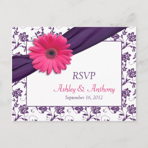 Carte postale Mariage damassé RSVP Pink Daisy Purp
