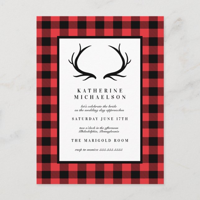 Carte Postale MARIAGE | Dames de Rustique Cerf Buffalo Checks (Devant)