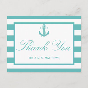 Carte Postale Mariage d'Ancre de bande turquoise marine