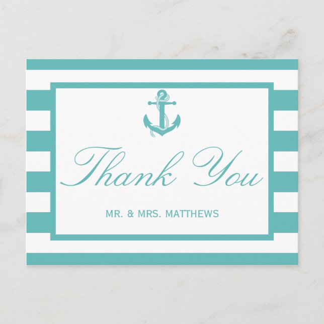 Carte Postale Mariage d'Ancre de bande turquoise marine (Devant)