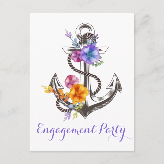 Carte Postale Mariage d'Ancre florale du Nautical Engagement Par (Devant)