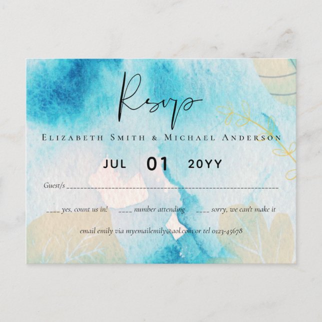 Carte Postale MARIAGE d'aquarelle BUDGET Sea Glass Shades (Devant)