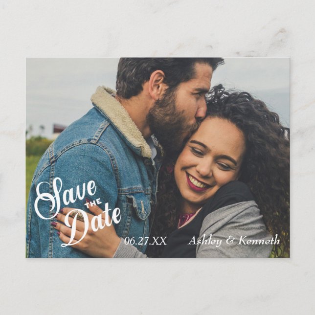 Carte Postale Mariage Date à Sauver Texte Blanc (Devant)
