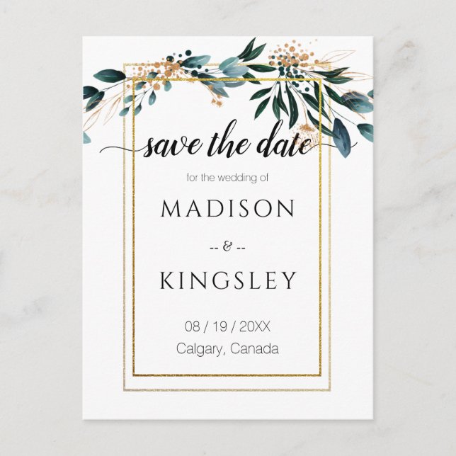 Carte Postale Mariage de automne élégant Flore Bleu profond (Devant)