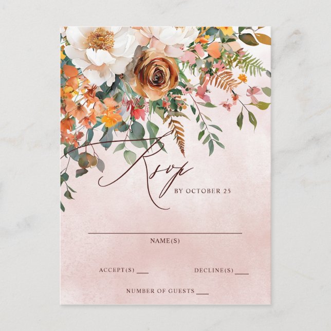 Carte Postale Mariage de automne Floral Orange Rustique RSVP (Devant)