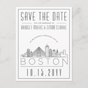 Carte Postale Mariage de Boston   Skyline stylisée Enregistrer l