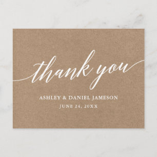 Carte postale Mariage de calligraphie Kraft Merci