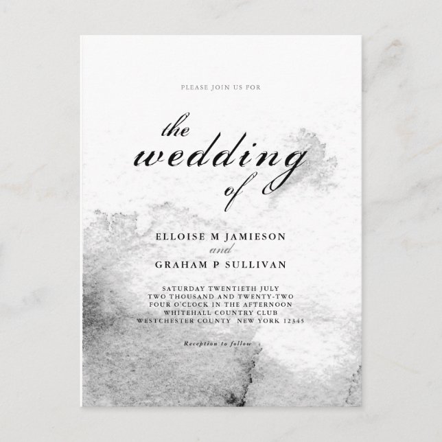 Carte Postale Mariage de calligraphie noir et blanc Ombre (Devant)