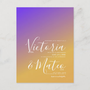 Carte Postale Mariage de coucher de soleil jaune violet Ombre