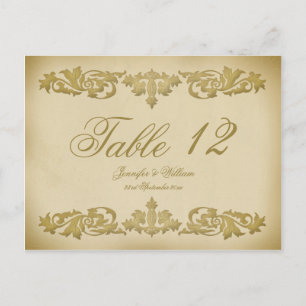 Carte Postale Mariage de défilement feuille vintage Numéro de ta