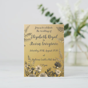 Carte Postale Mariage de design floral clair et simple or